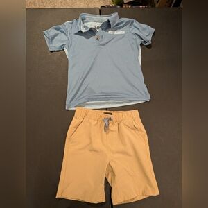Lee Little Kid Blue Short Sleeve Polo Shirt with Khaki Short Set in Size 4